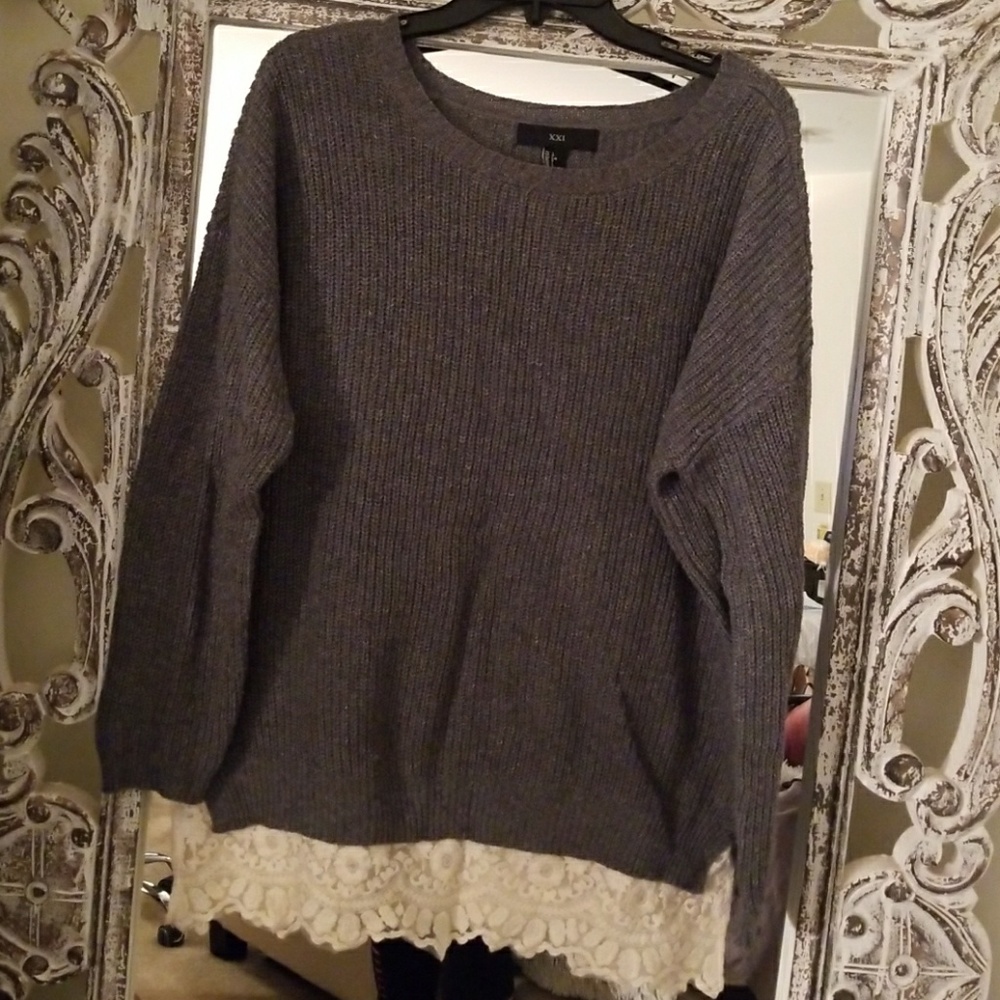 Forever 21 Gray Sweater with Beige Lace